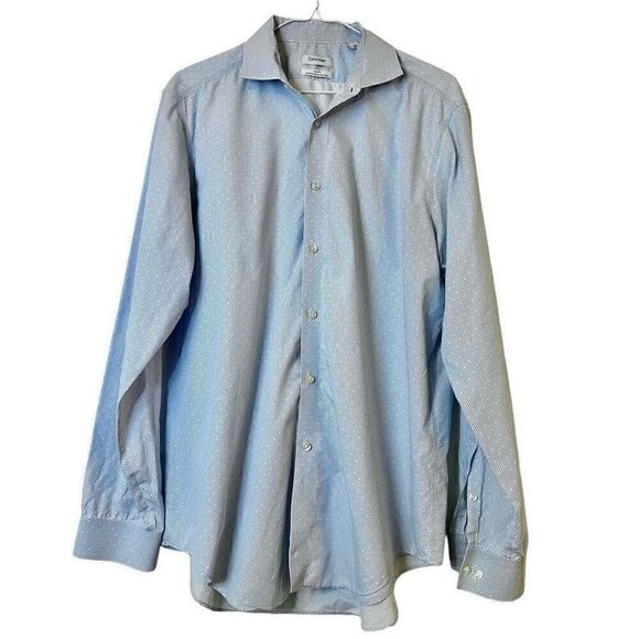 Calvin Klein Slim Fit Performance Non Iron Button-Up Dress Shirt White 17 34/35 - Picture 1 of 6